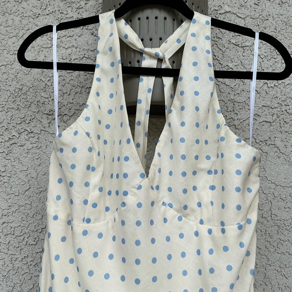 NWOT Lulu’s Meara Ivory and Blue Polka Dot Halter Midi Dress Large 2653211 Party